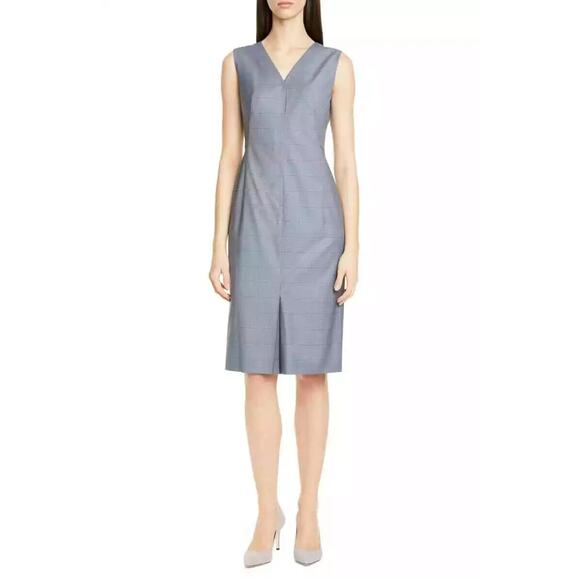 Hugo Boss Dress Sheath Dalanis V Neck Sleeveless Windowpane Check Wool Silk 10 M - Picture 1 of 10